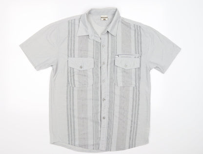 Mens UK Size L GREEN-g Grey  Button-Up Short Sleeve Casual Shirt