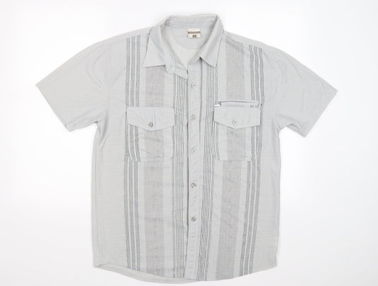 Mens UK Size L GREEN-g Grey  Button-Up Short Sleeve Casual Shirt