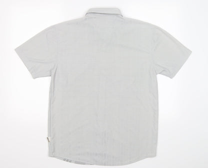 Mens UK Size L GREEN-g Grey  Button-Up Short Sleeve Casual Shirt