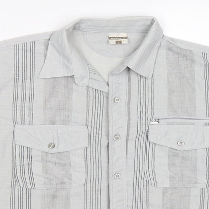 Mens UK Size L GREEN-g Grey  Button-Up Short Sleeve Casual Shirt