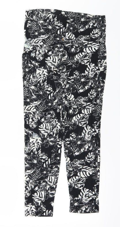 George Womens Black Floral  Trousers  Size 12 L22 in