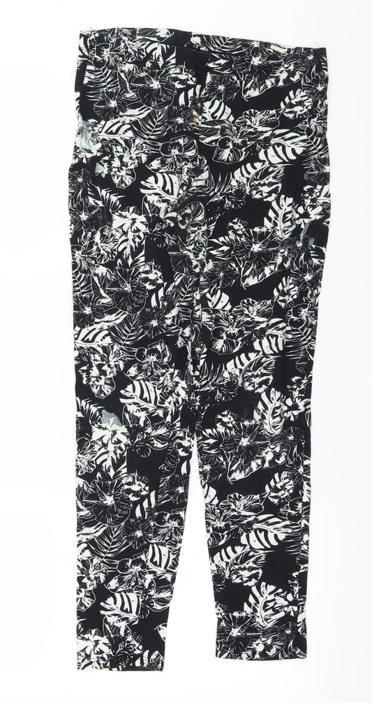 George Womens Black Floral  Trousers  Size 12 L22 in