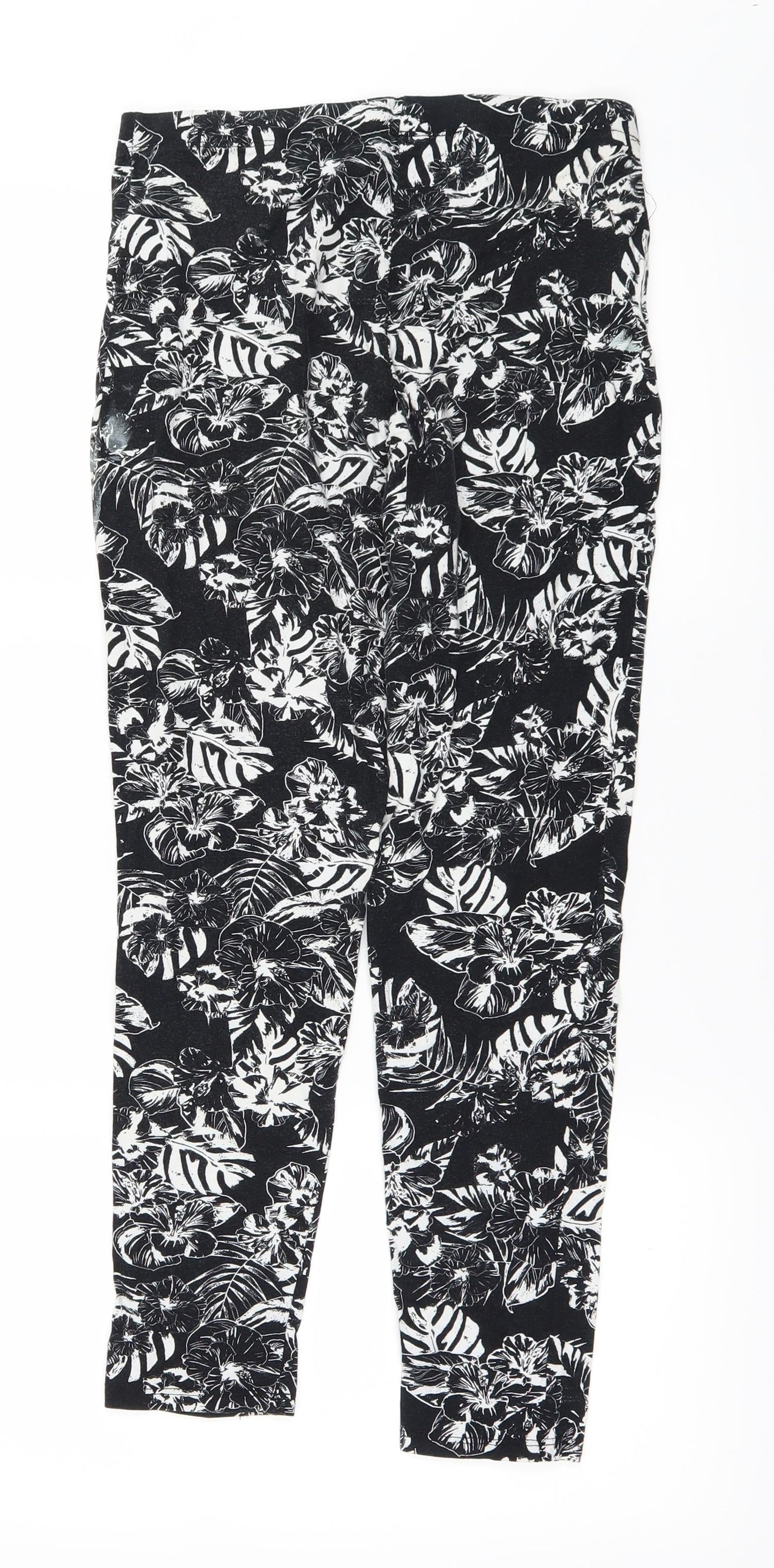 George Womens Black Floral  Trousers  Size 12 L22 in