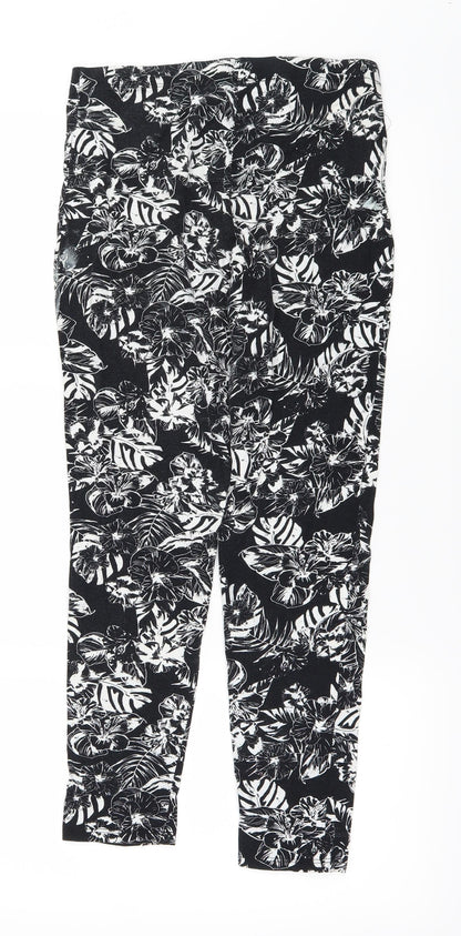 George Womens Black Floral  Trousers  Size 12 L22 in