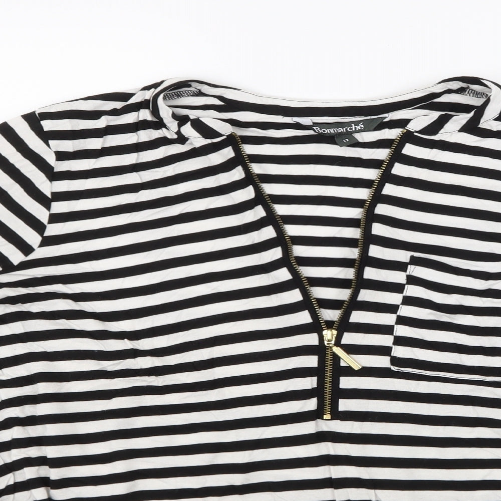 Bonmarché Womens Black Striped  Basic T-Shirt Size 10