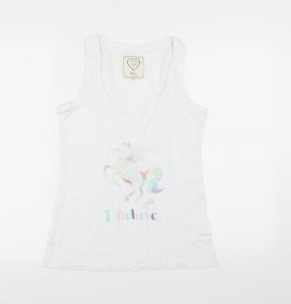 Boux Avenue Womens White Solid  Top Pyjama Top Size 12  - unicorn