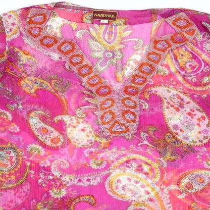 kanizhka Womens Pink Floral  Basic Blouse Size L