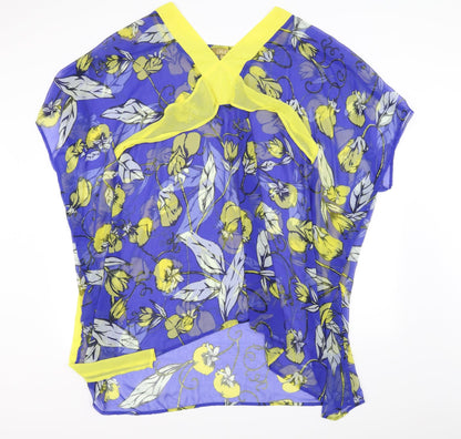 David Womens Blue Floral  Cardigan Jumper One Size