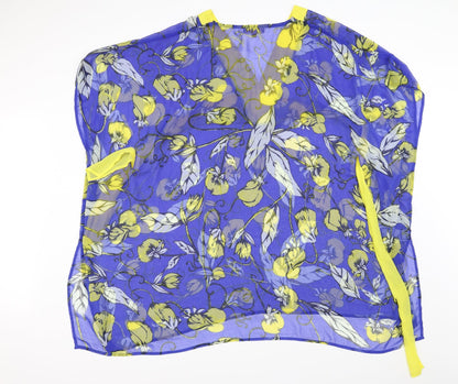David Womens Blue Floral  Cardigan Jumper One Size