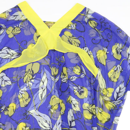 David Womens Blue Floral  Cardigan Jumper One Size