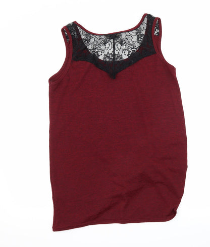 Miss Selfridge Womens Red  Jersey Basic Tank Size 10  - Lace Detail