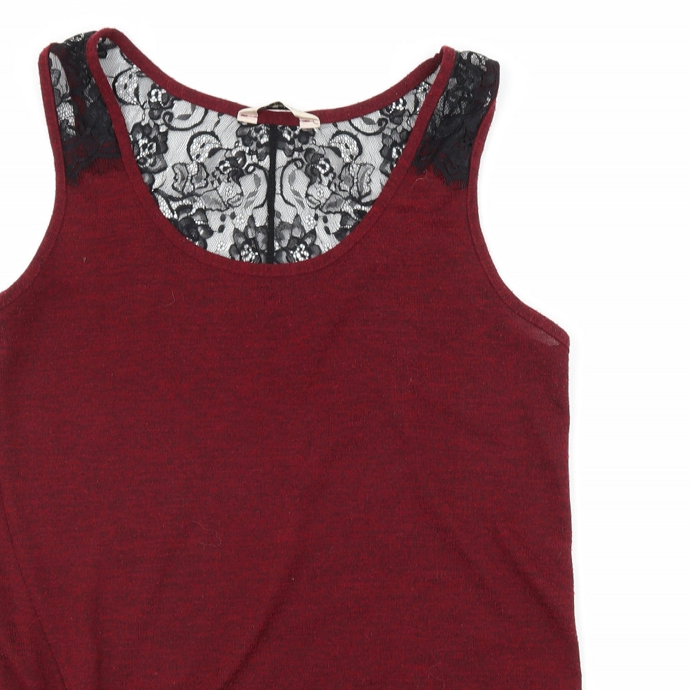Miss Selfridge Womens Red  Jersey Basic Tank Size 10  - Lace Detail