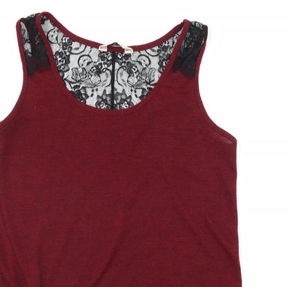 Miss Selfridge Womens Red  Jersey Basic Tank Size 10  - Lace Detail