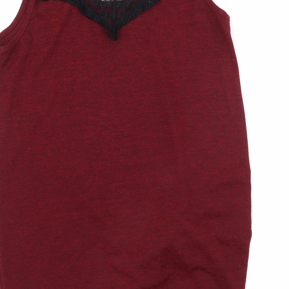 Miss Selfridge Womens Red  Jersey Basic Tank Size 10  - Lace Detail
