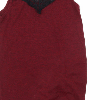 Miss Selfridge Womens Red  Jersey Basic Tank Size 10  - Lace Detail