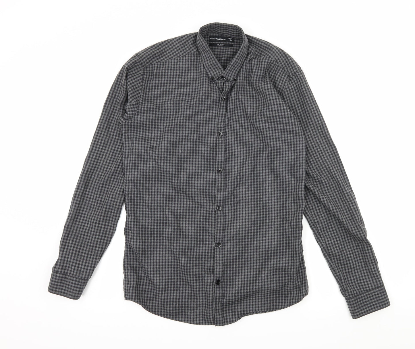 Mens UK Size 14.5 Cedar Wood State Grey  Button-Up Long Sleeve Casual Shirt