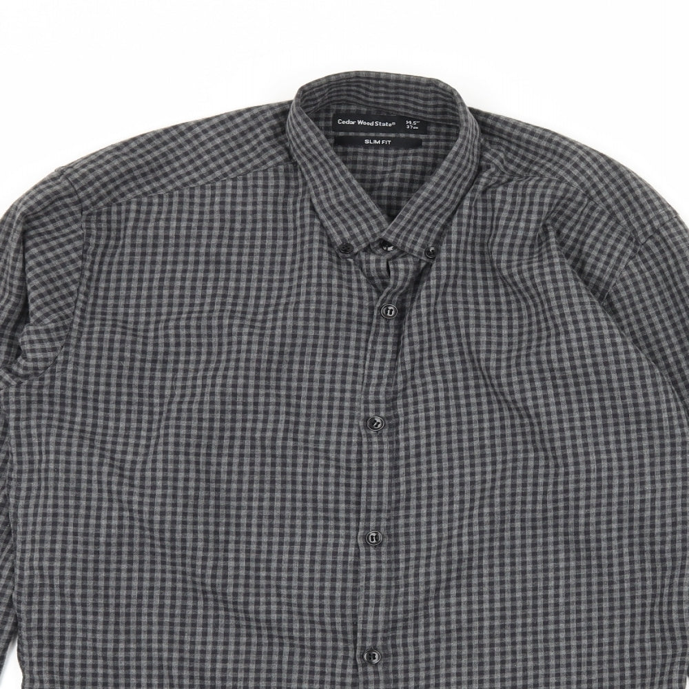 Mens UK Size 14.5 Cedar Wood State Grey  Button-Up Long Sleeve Casual Shirt