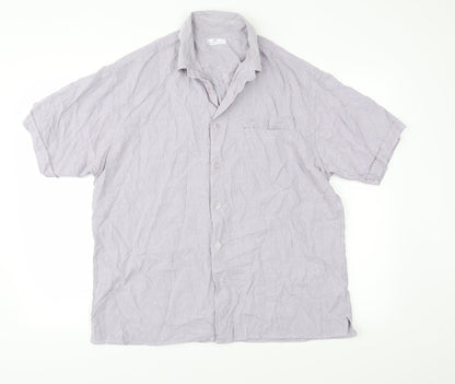 Mens UK Size L Essentials Purple  Button-Up Short Sleeve Casual Shirt