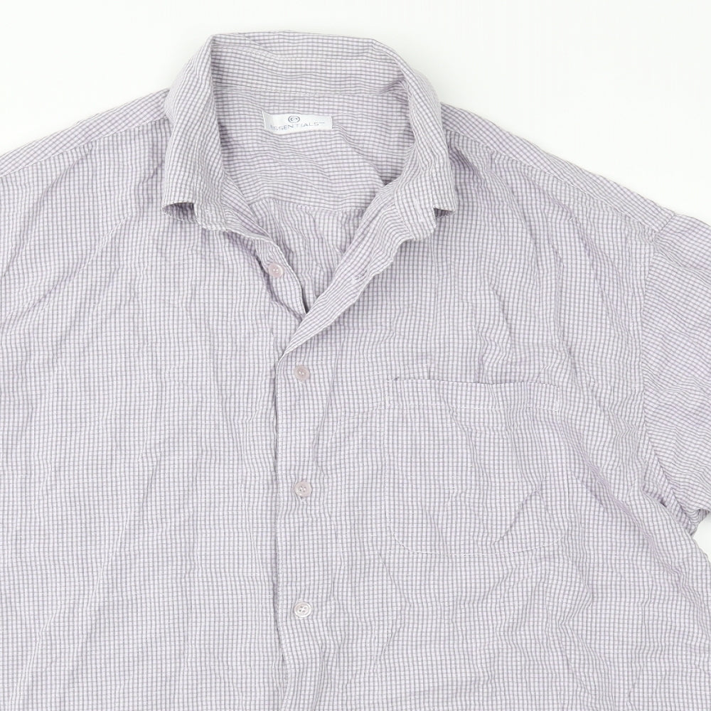 Mens UK Size L Essentials Purple  Button-Up Short Sleeve Casual Shirt