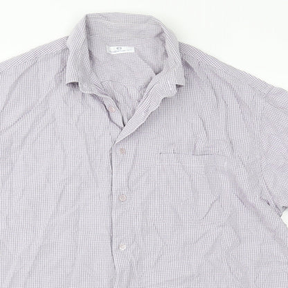 Mens UK Size L Essentials Purple  Button-Up Short Sleeve Casual Shirt