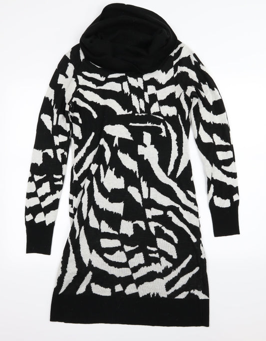 Episode Womens Black Animal Print Knit Jumper Dress  Size S