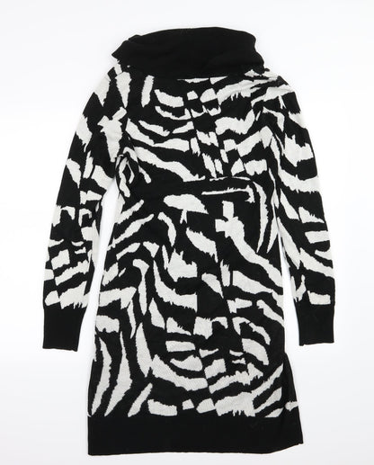Episode Womens Black Animal Print Knit Jumper Dress  Size S