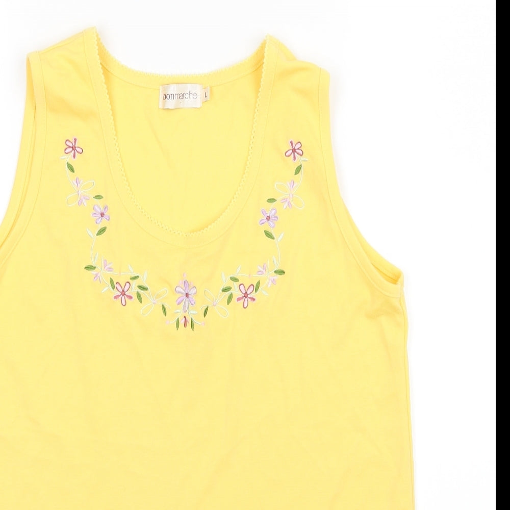 Bonmarché Womens Yellow Floral Jersey Basic Tank Size L