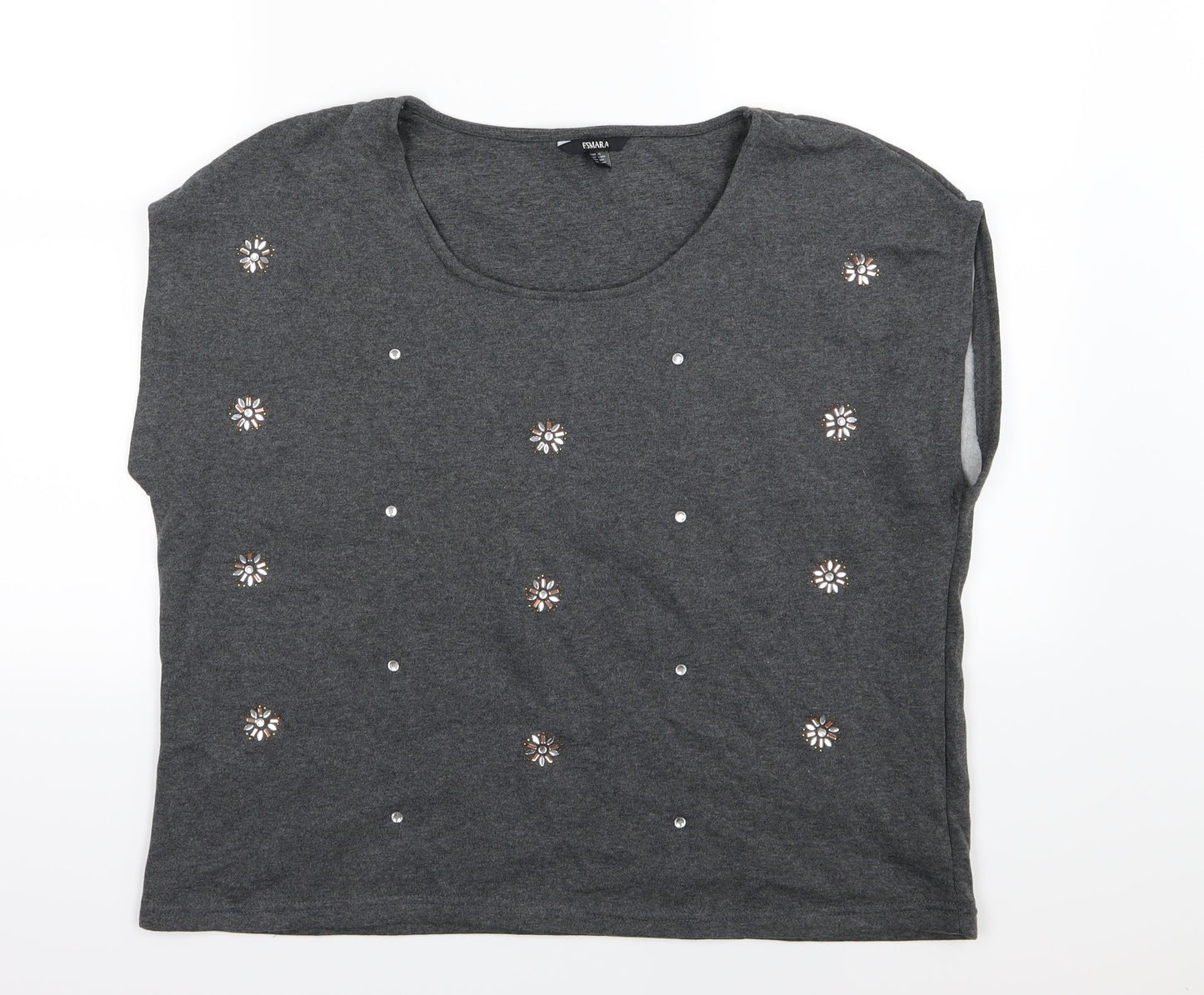 ESMARA Womens Grey Floral Jersey Pullover Sweatshirt Size L