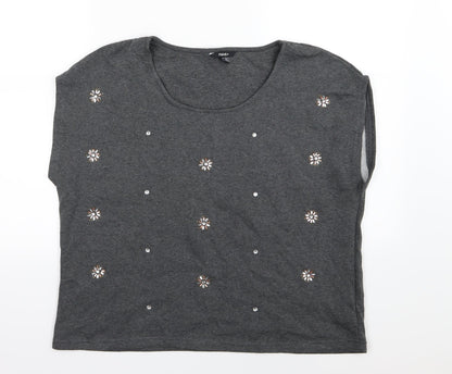 ESMARA Womens Grey Floral Jersey Pullover Sweatshirt Size L