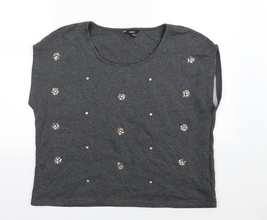 ESMARA Womens Grey Floral Jersey Pullover Sweatshirt Size L