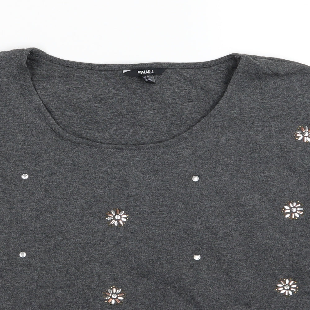 ESMARA Womens Grey Floral Jersey Pullover Sweatshirt Size L