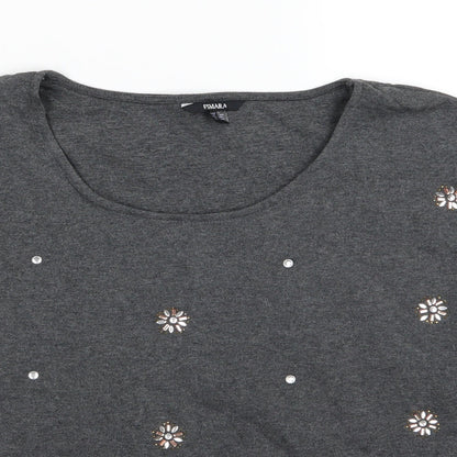 ESMARA Womens Grey Floral Jersey Pullover Sweatshirt Size L