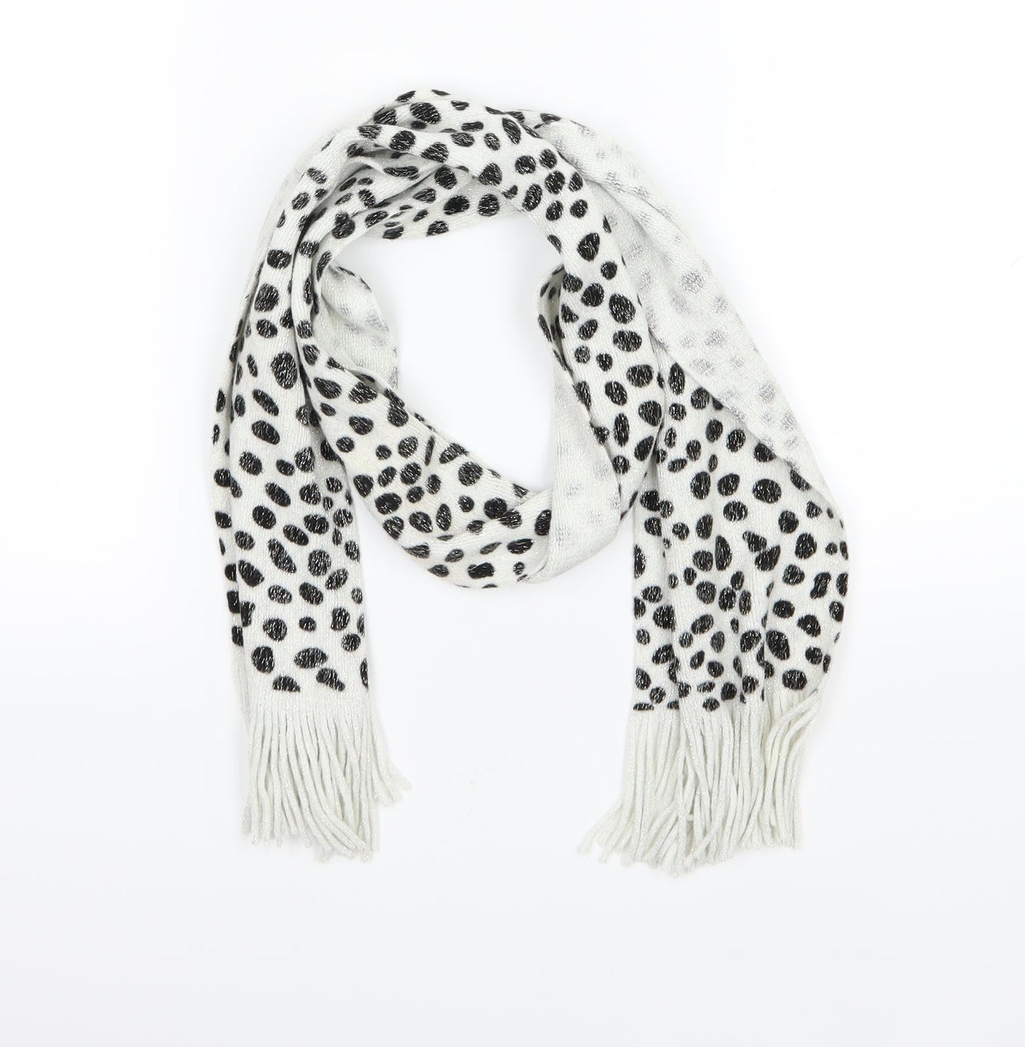 Preworn Womens White Polka Dot Knit  Scarf