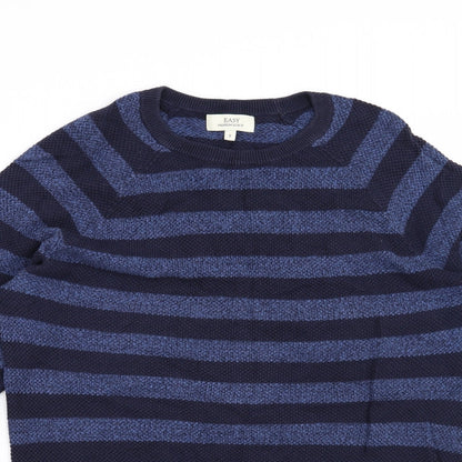 Easy Mens Blue Striped  Pullover Jumper Size S