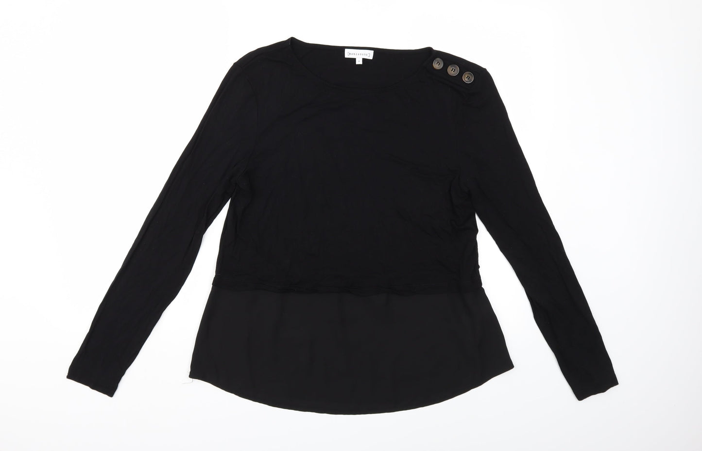 Womens UK Size 14 Warehouse Black Basic T-Shirt