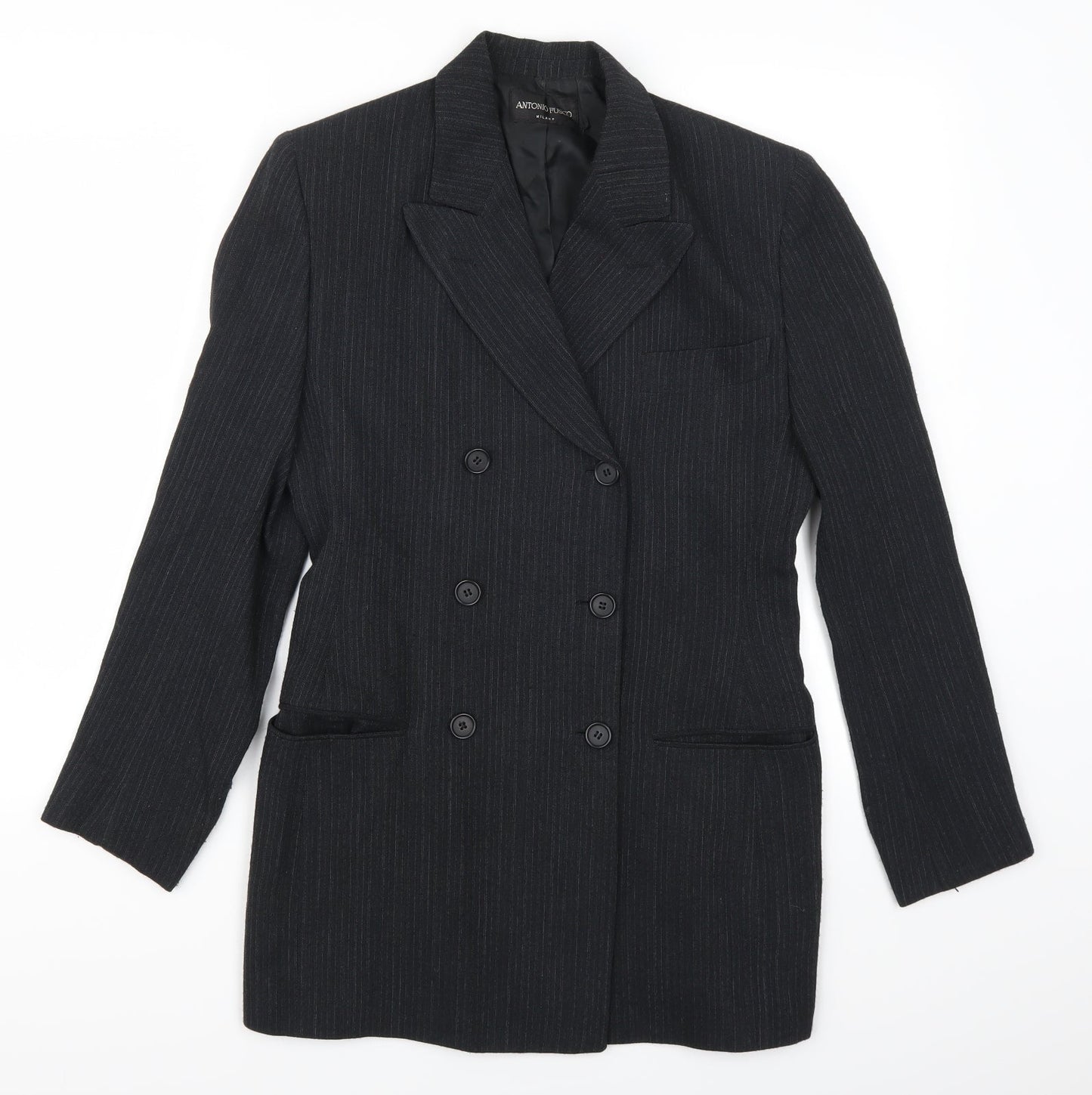 Antonio Fusco Womens Grey Striped  Jacket Suit Jacket Size 10