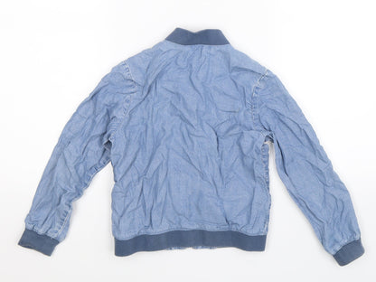 Preworn Girls Blue Floral Denim Bomber Jacket Jacket Size S