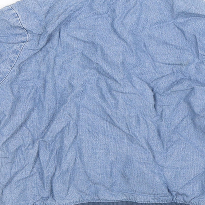 Preworn Girls Blue Floral Denim Bomber Jacket Jacket Size S