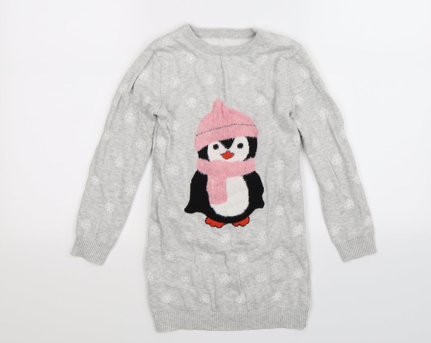 Preworn Girls Grey  Knit Jumper Dress  Size S
