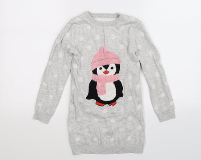 Preworn Girls Grey  Knit Jumper Dress  Size S