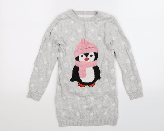 Preworn Girls Grey  Knit Jumper Dress  Size S