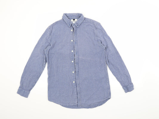 Topman Mens Blue Geometric   Button-Up Size M