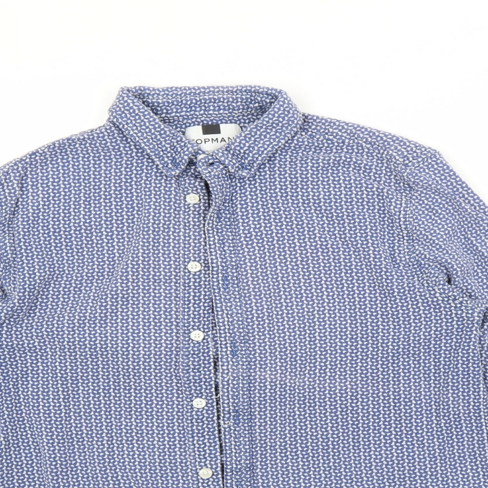 Topman Mens Blue Geometric   Button-Up Size M