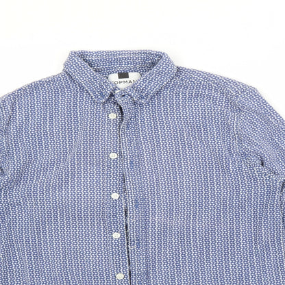 Topman Mens Blue Geometric   Button-Up Size M