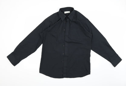 Mens UK Size M Marks and Spencer Black  Button-Up Long Sleeve Casual Shirt