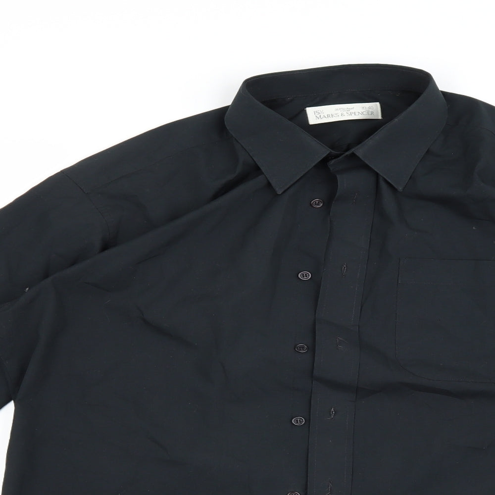 Mens UK Size M Marks and Spencer Black  Button-Up Long Sleeve Casual Shirt