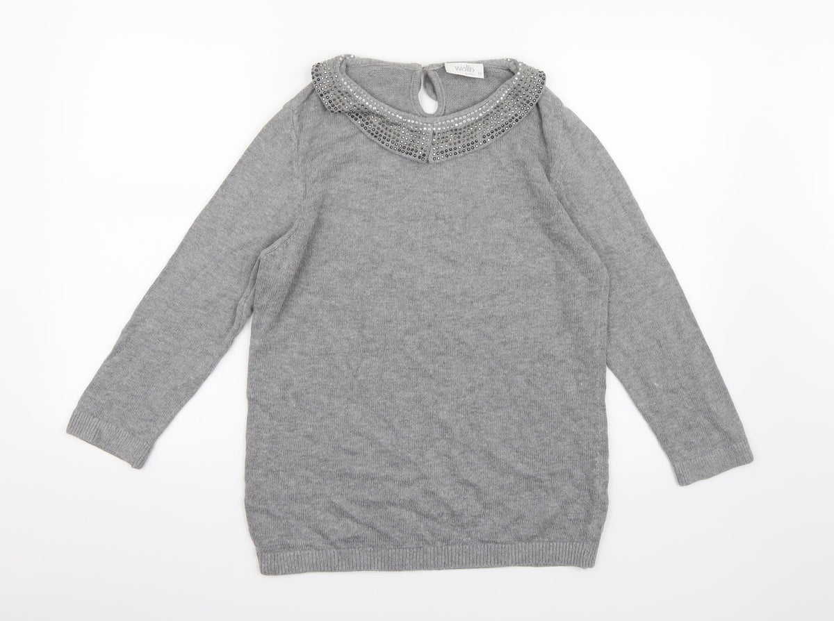 Wallis Womens Grey  Knit Pullover Jumper Size 12