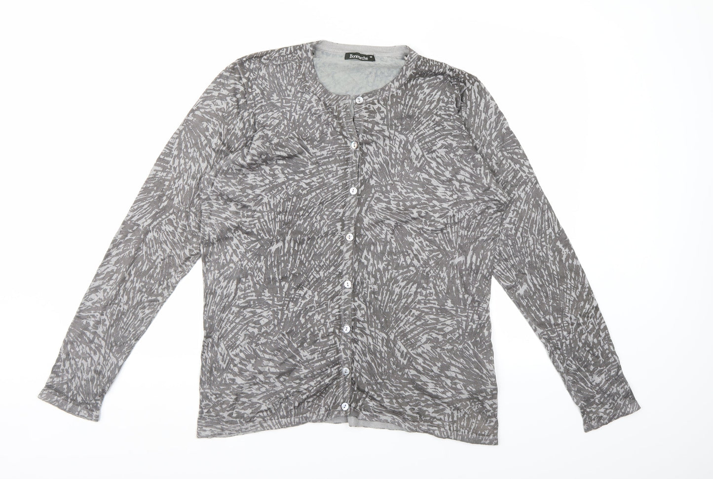 Bonmarché Womens Grey Geometric Knit Cardigan Jumper Size M