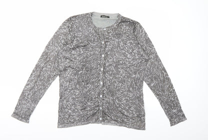 Bonmarché Womens Grey Geometric Knit Cardigan Jumper Size M
