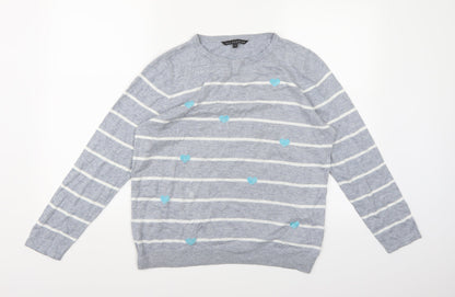 Bonmarché Womens Grey Striped Knit Pullover Jumper Size 14